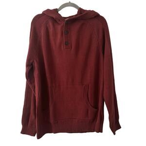 Flag & Anthem Men's Hooded Hoodie Burgundy Button Pocket Sweater M Medium New